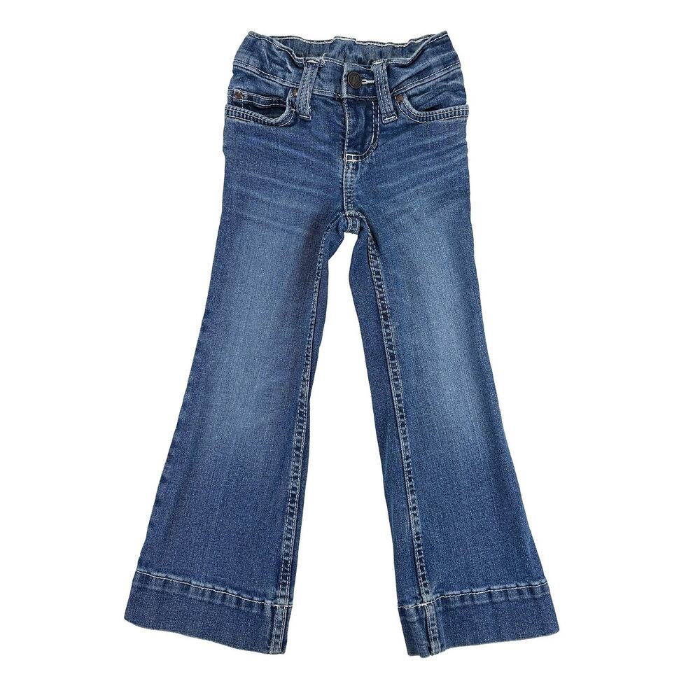 Wrangler Girls 4 Slim Blue Flare Jeans Western Y2K Cowgirl Stretch Denim